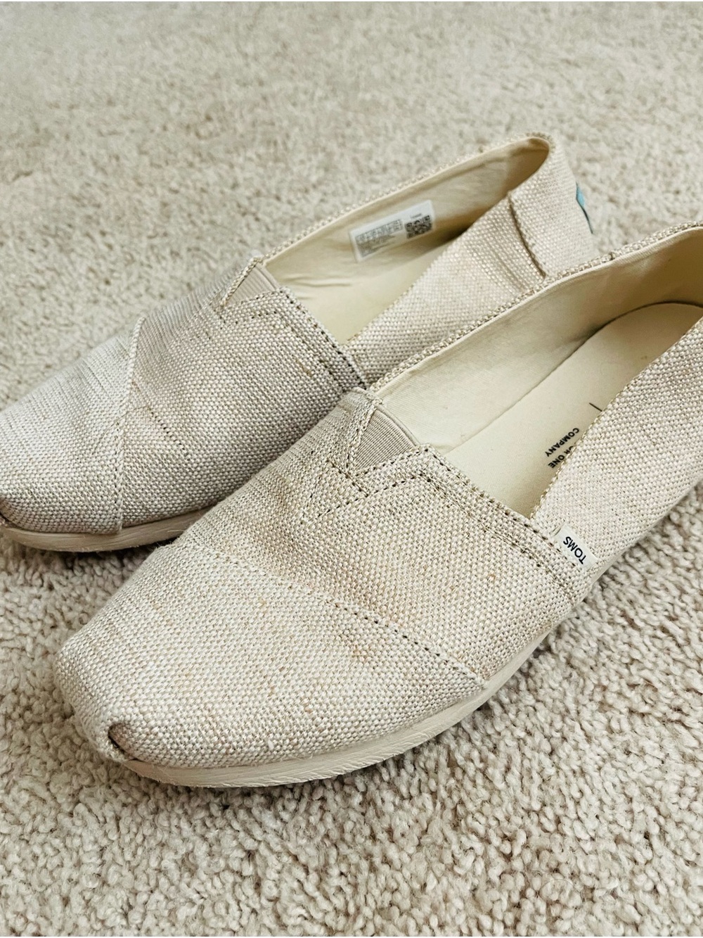 Toms Slip-On Canvas Flats in Natural Beige